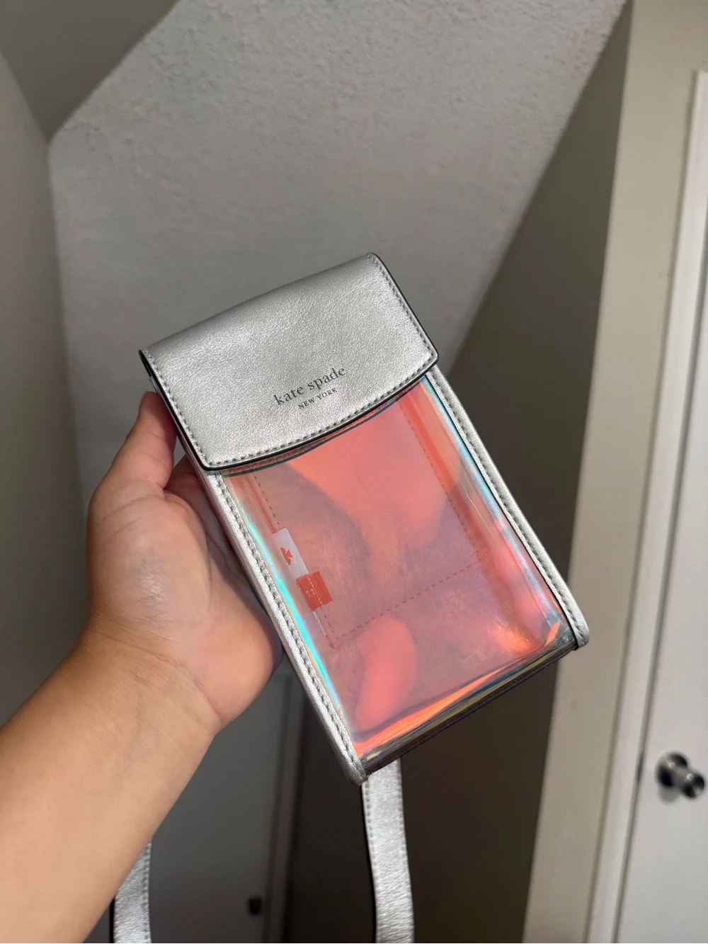 kate spade Iridescent Front Crossbody Phone Pouch with Silver Strap